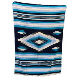 Schwere, extragrosse original mexikanische Decke/Teppich aus 100 % Wolle in Blautönen