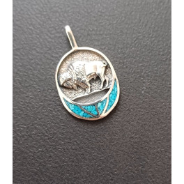 Bison Amulett mit Türkis