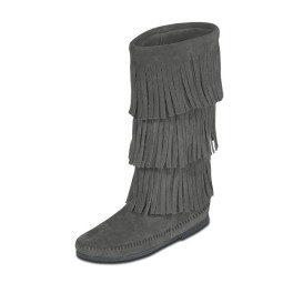 Mokassin Fransen-Stiefel 3 Lagen in Grau, letzte Exemplare zum Sonderpreis