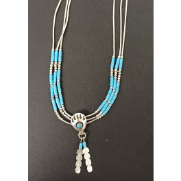Liquid Silver Kette "Bearpaw", mit Türkisperlen, Navajo