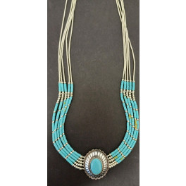 Liquid Silver Collier mit Concho und Türkis