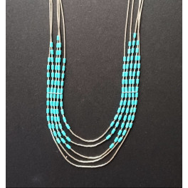 Liquid Silver Collier mit Türkis, 5strängig