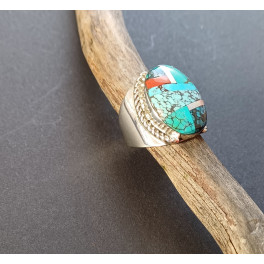 Ring der Navajo mit Einlegearbeit, Gr. 11
