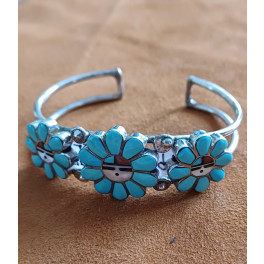 Zuni Armreif für Damen mit Inlay "Sunface" 3 Blumen!