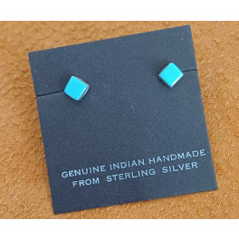 Winzige Ohrstecker Türkis, viereckig indianische Handarbeit, Zuni