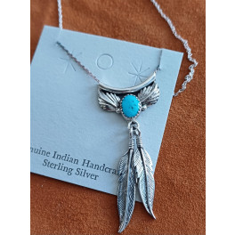 Navajo Silberschmuck: Türkis-Collier mit Federn