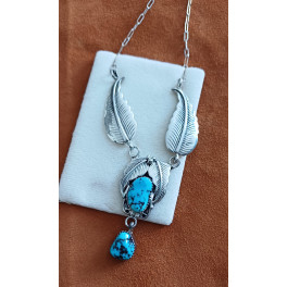 Navajo Silberschmuck: Türkiscollier mit 2 grossen Türkisen