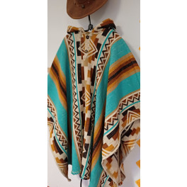 Poncho aus Ecuador "Turquoise Sky and Earth" 100 % Wolle