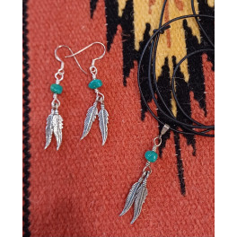 Ohrhänger Federn Türkis Stein mit Anhänger im Set