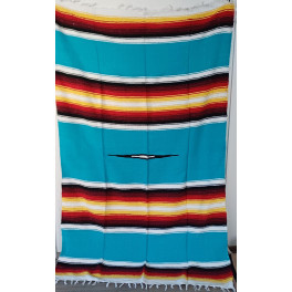 Gewobene, original mexikanische Decke (kleines Diamantzentrum) Farbkombi Aqua