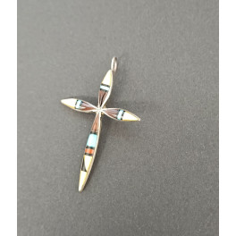 Anhänger  Kreuz mit filigraner Inlay Arbeit, Zuni Handarbeit
