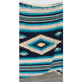Schwere, original mexikanische Decke/Teppich aus 100 % Wolle in Blautönen