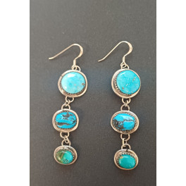 Lange Navajo Ohrringe mit 3 Türkisen "Triple Turquoise"- 3