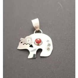 Navajo Anhänger Bär mit Koralle