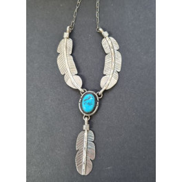 Navajo Silberschmuck: Türkiscollier mit 3 Federn