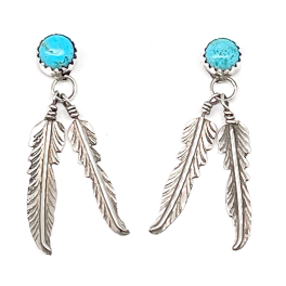 Schlichte Ohrstecker Türkis mit 2 Federn