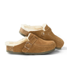 Natur-Pantoffel mit Korksohle 100 % Lammfell 