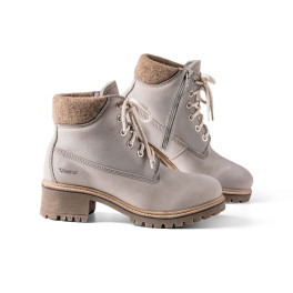 Lammfellstiefel mit Absatz für Damen "Logwork" in Taupe