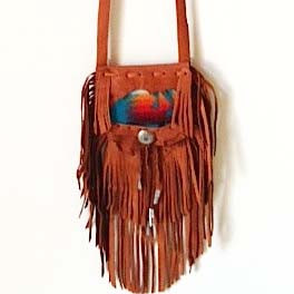 Kleine Tasche/Fransenbeutel aus Hirsch-Leder und Pendleton-Stoff, B-Qualität