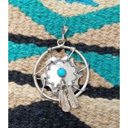 Anhänger der Navajo, Mandala mit kleinem Türkis, Schutzschild
