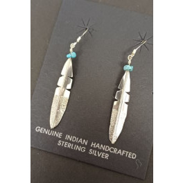 Navajo Ohrringe Federmotiv mit Türkis