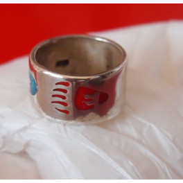 Ring mit Inlay Tatze, rot - Feder mit blauem Inlay