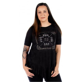 "My Tribe" Damen T-Shirt im Leder-Look in schwarz