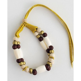 Armband aus Holzperlen, Messing und Rehleder, indianische Handarbeit