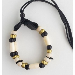 Armband aus Holzperlen, Messing und Rehleder, indianische Handarbeit
