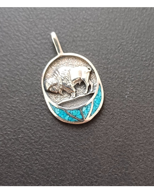 Bison Amulett mit Türkis