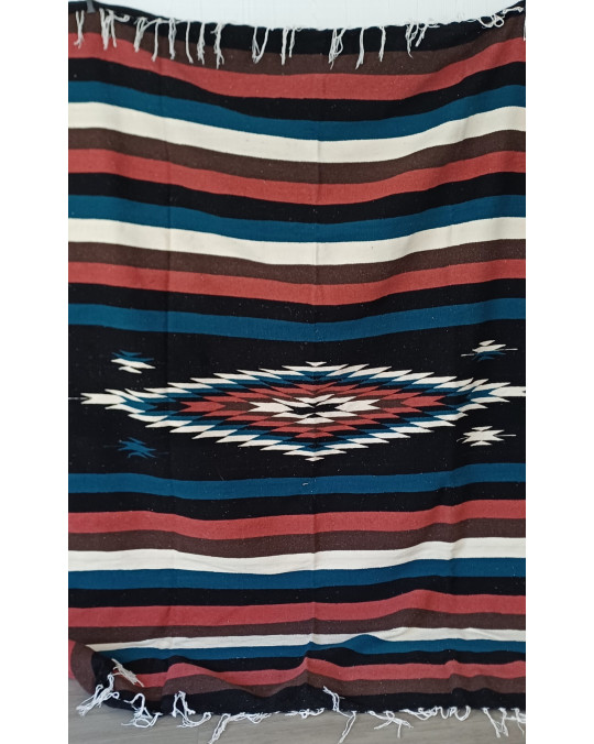 Schwere, extragrosse original mexikanische Decke/Teppich aus 100 % Wolle "Petrol dunkel"