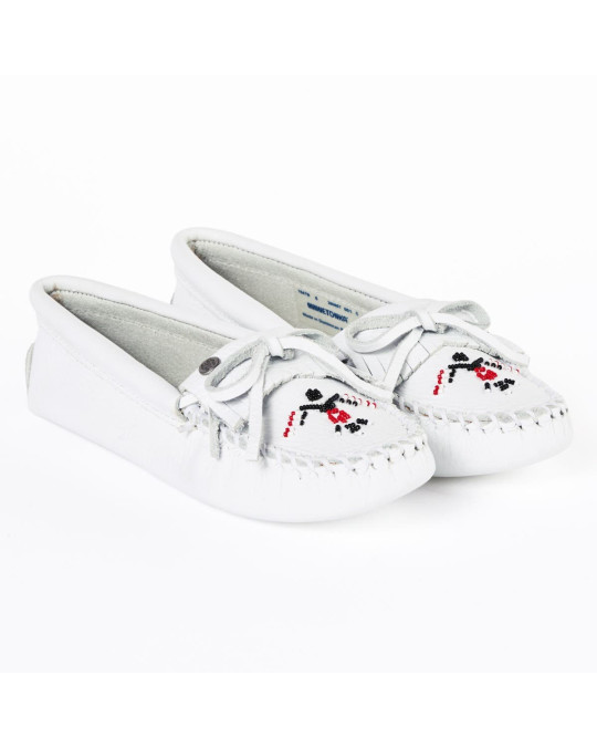 Hausschuh Glattleder Damen Mokassin "Thunderbird Animikii" weiss