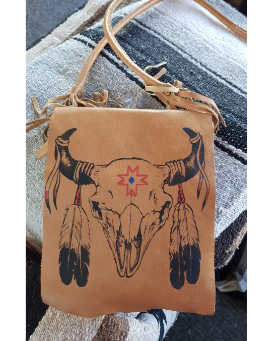 Ethno Tasche, von Hand mit Bison  Motiv bemalt