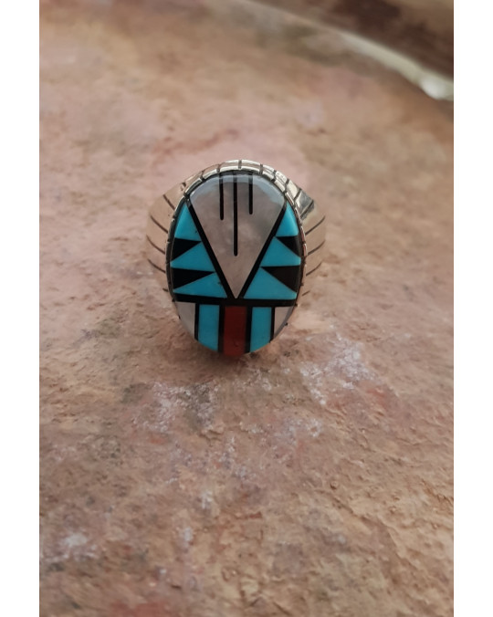 Ring mit Zuni Einlegearbeit, grosse Grösse