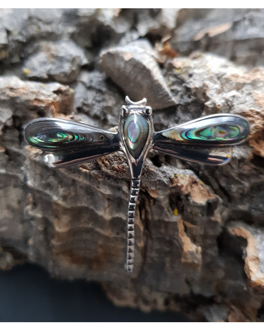 Libellen-Brosche - Abalone Muschel Einlegearbeit