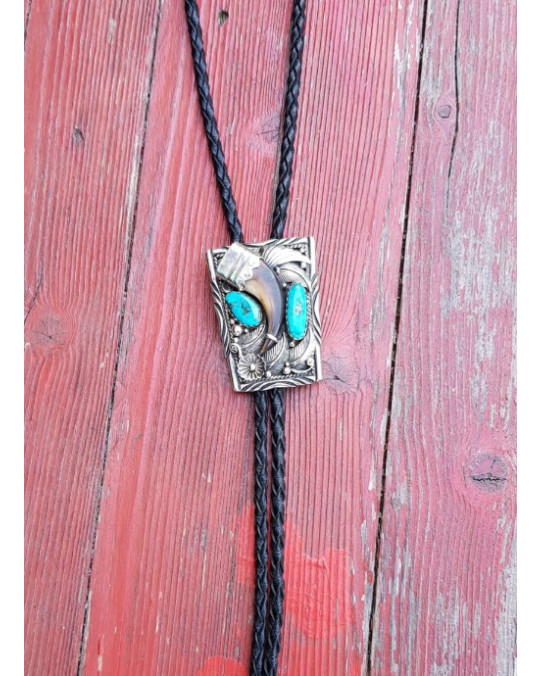 Bolo Tie Vintage Navajo mit Türkis und Naturkralle