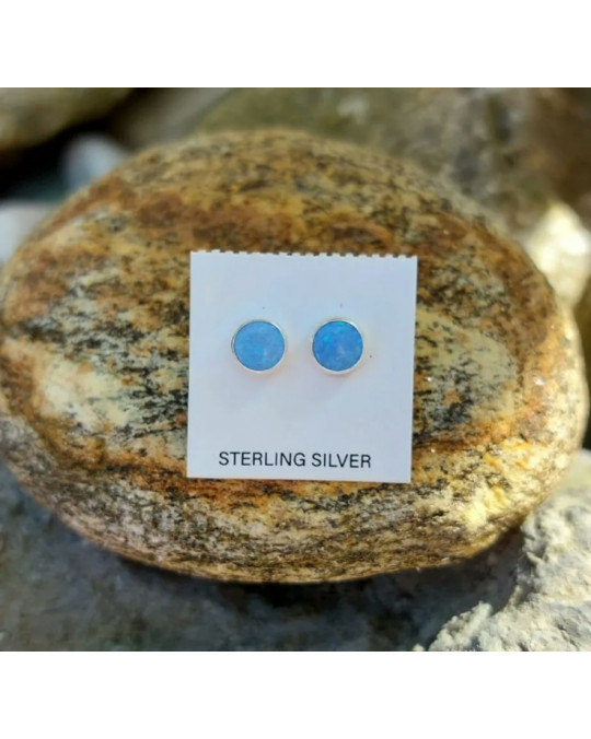 Kleine Stecker Zuchtopale in Silber-7 mm blau