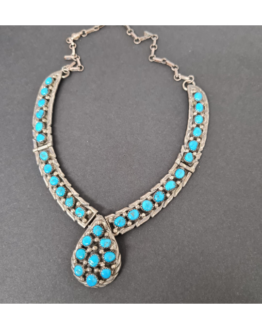 Navajo Silberschmuck: Türkiscollier in Tropfenform