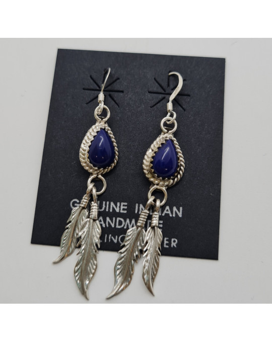 Ohrhänger mit Lapis Lazuli und Federn
