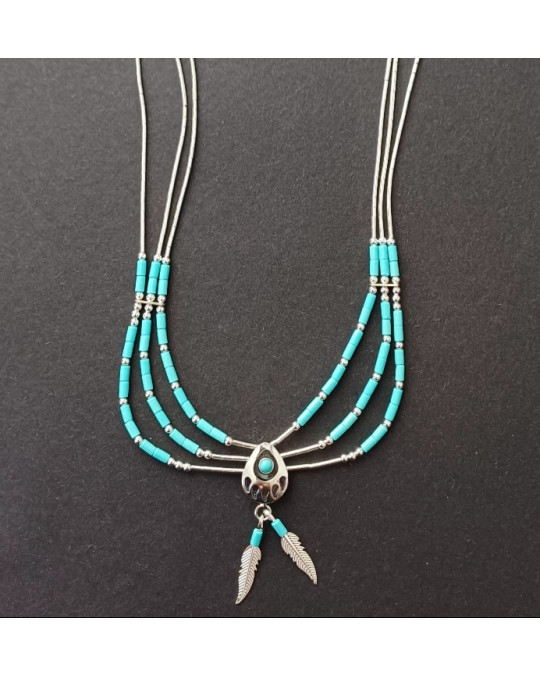 Liquid Silver Kette "Bearpaw", mit Türkisperlen
