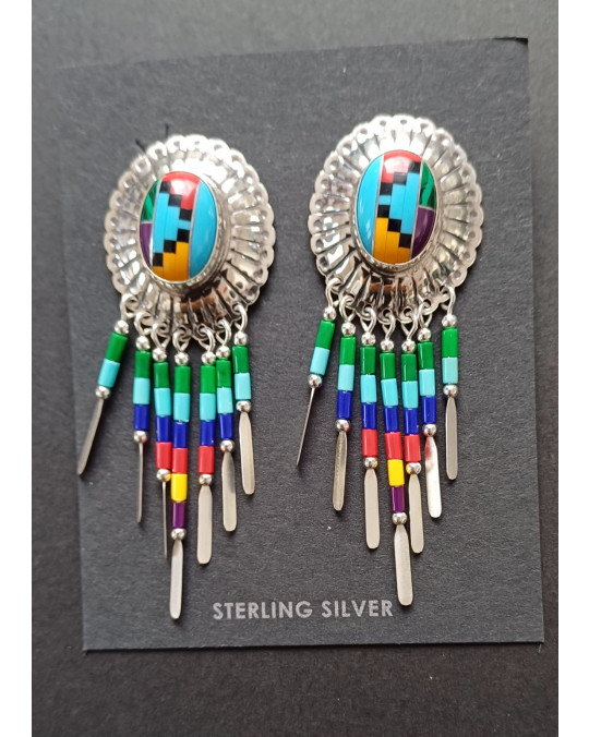 Grosse Ohrstecker "Dangles" multicolor Inlay 