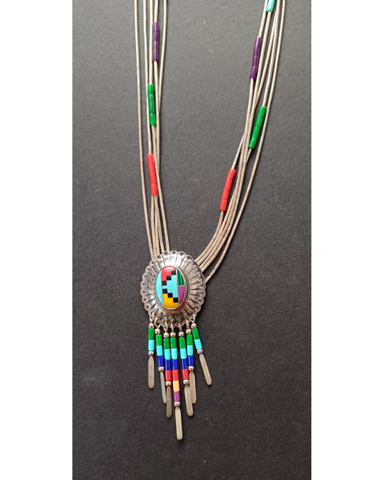 Liquidsilverkette "Concho + Dangles" multicolor, 5 Stränge