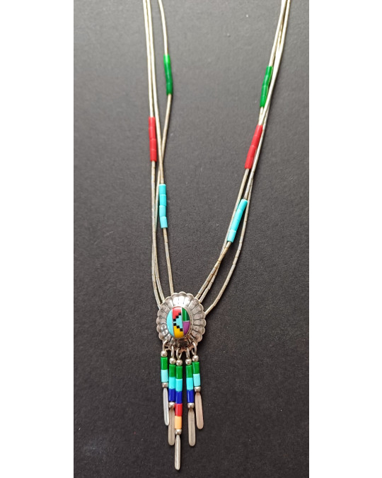 Liquidsilverkette "Concho+Dangles" -multicolor Inlay