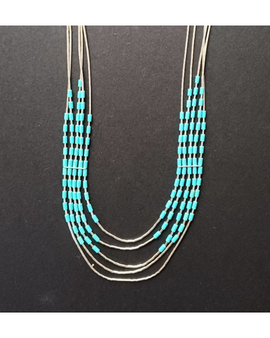 Liquid Silver Collier mit Türkis, 5strängig