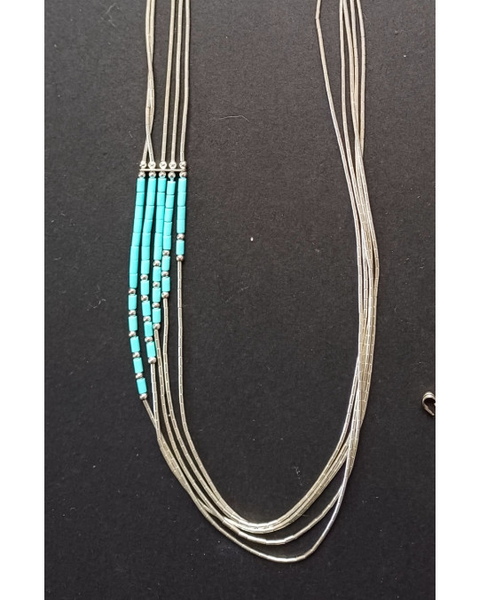 Liquid Silver Collier mit Türkis, 5strängig, einseitig Türkis