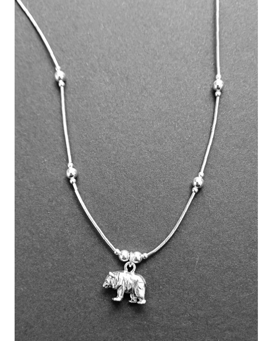 Kurze Krafttier Liquid Silver Kette für Damen "Stehender Bär"