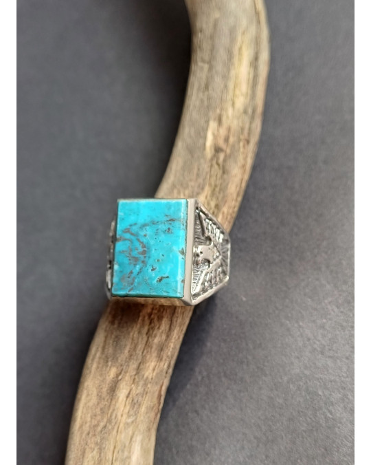 Herren Ring "Donnervogel" mit rechteckigem Türkis aus Silber