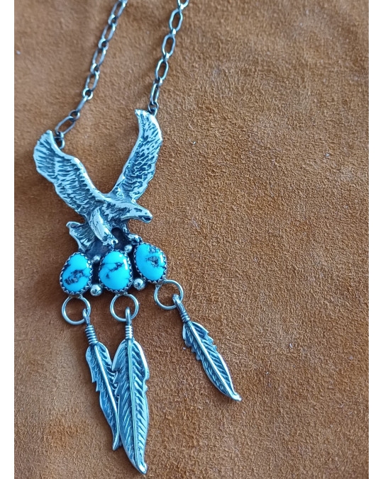 Kette mit Anhänger Adler mit 3 Türkisen