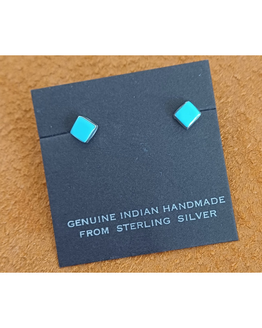Winzige Ohrstecker Türkis, viereckig indianische Handarbeit, Zuni