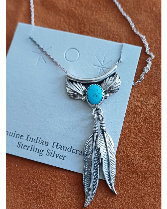 Navajo Silberschmuck: Türkis-Collier mit Federn